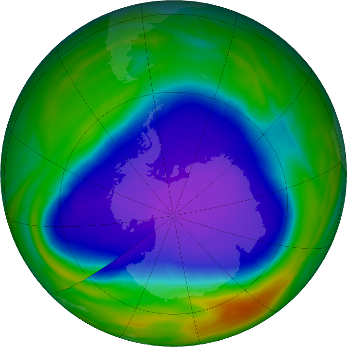 Antarctic ozone map for 03 October 2021